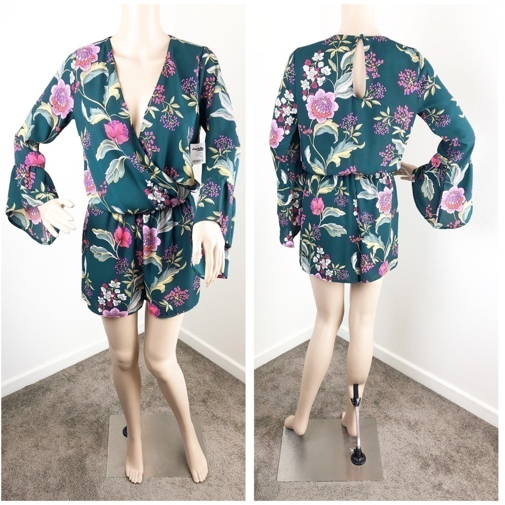 NEW Charlotte Russe green floral romper